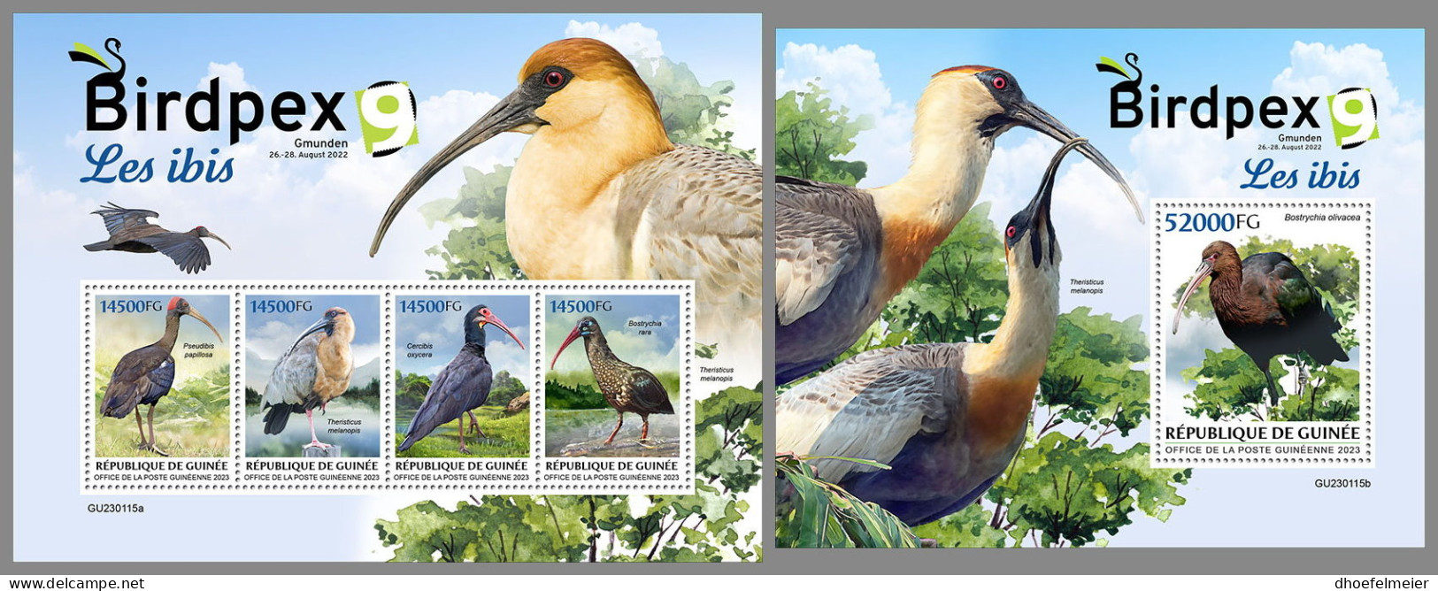 GUINEA REP. 2023 MNH Ibis Birdpex M/S+S/S - IMPERFORATED - DHQ2327 - Avestruces