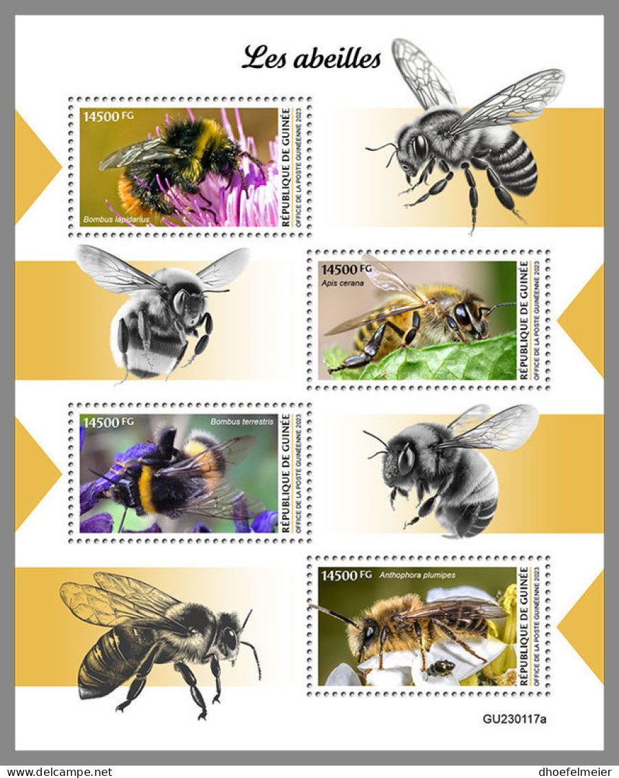 GUINEA REP. 2023 MNH Bees Bienen Abeilles M/S - IMPERFORATED - DHQ2327 - Abeilles