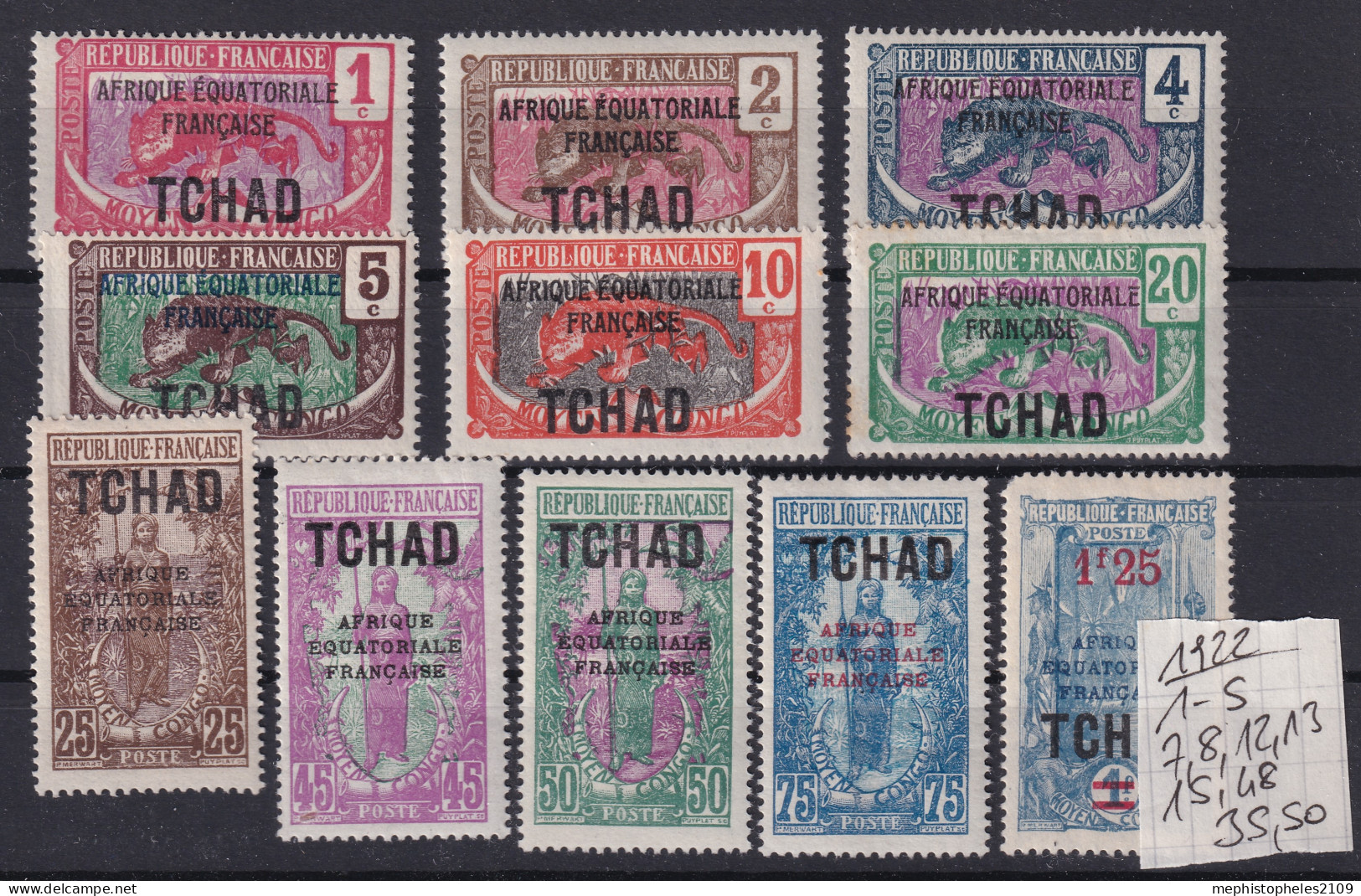 TCHAD 1922 - MLH - YT 1-5, 7, 8, 12, 13, 15, 48 - Ongebruikt