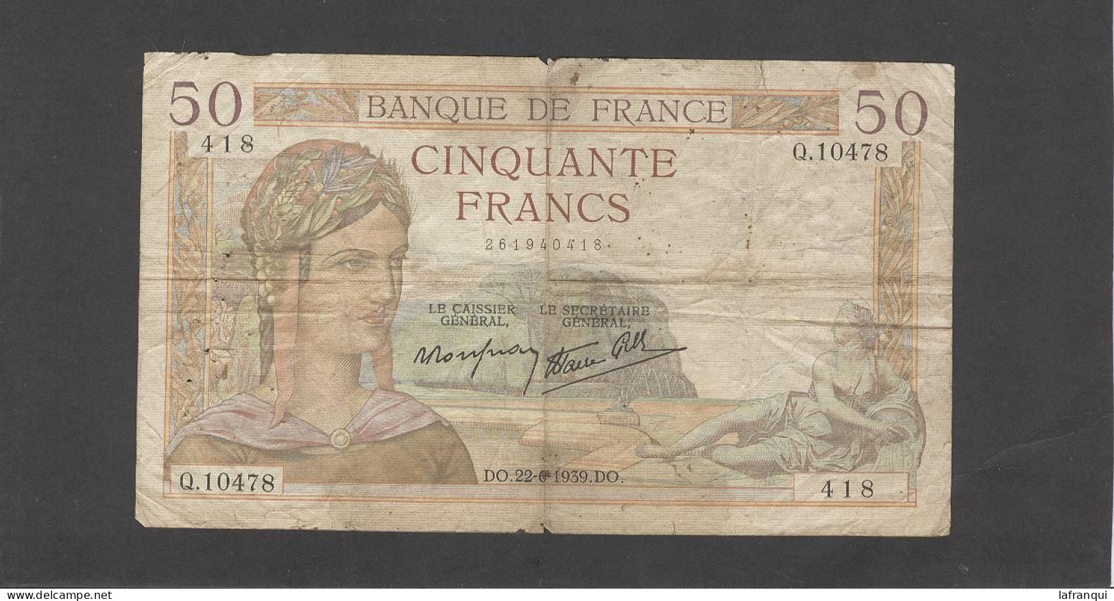 Themes Div-ref TT296- Billets -billet Banque De France - Cinquante Francs - 50 Francs -1939- - Sonstige & Ohne Zuordnung