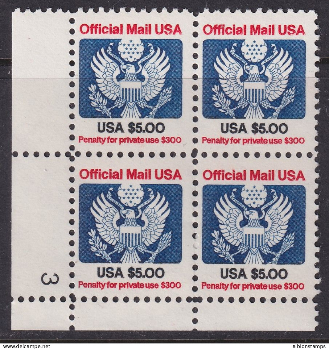 USA, Scott O133, MNH Plate Block - Dienstmarken