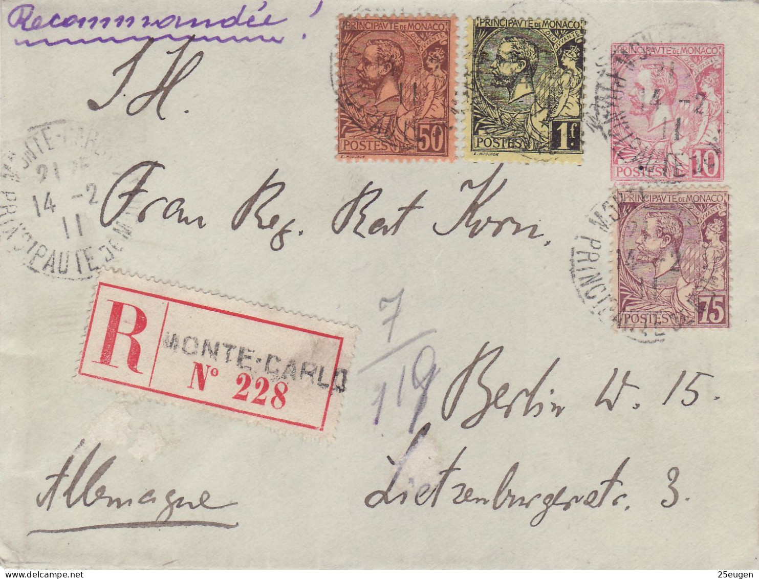 MONACO 1911 R- Letter Sent From Monte Carlo To Berlin - Storia Postale