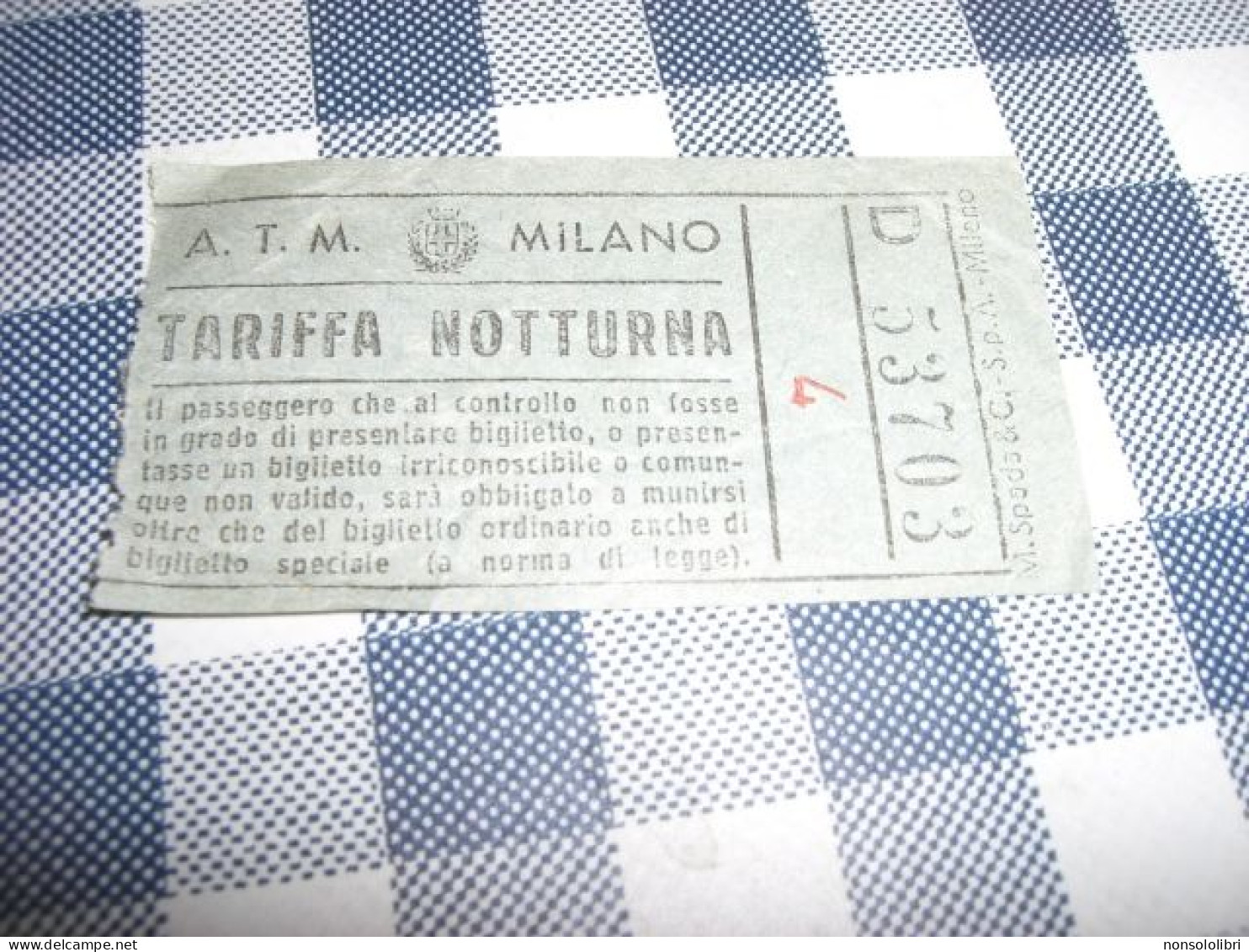 BIGLIETTO A.T.M MILANO TARIFFA NOTTURNA - Europe