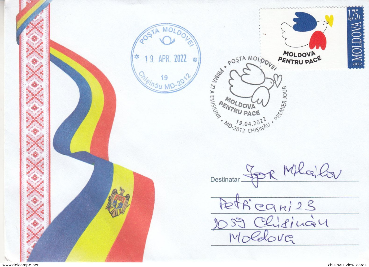 MOLDOVA 2022.MOLDOVA FOR PEACE.FDC.Private Sent By Post - Missions