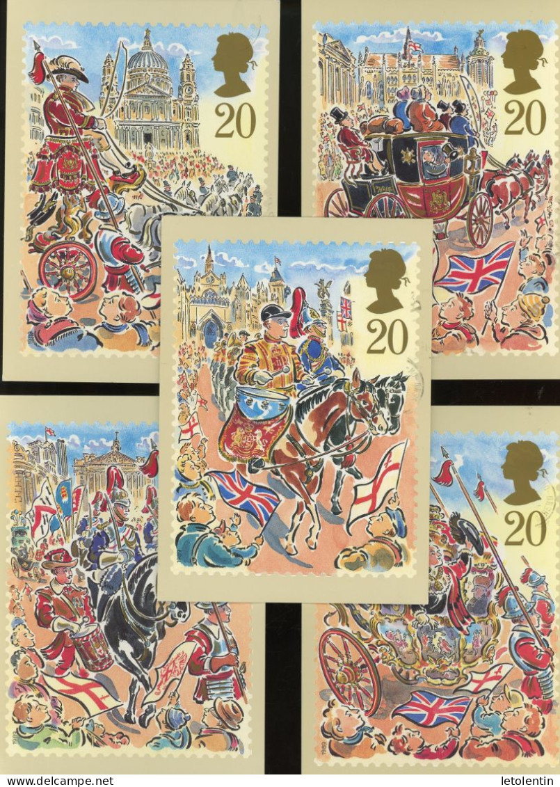 GRANDE BRETAGNE - ANNI. DE LA CHARGE DU MAIRE DE LONDRES - CARTE MAXIMUM - N° Yvert 1410/1414 - Cartes-Maximum (CM)