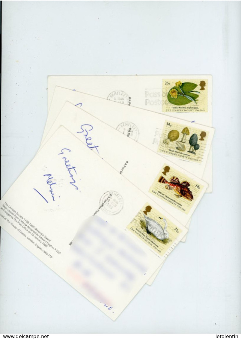 GRANDE BRETAGNE - ANNI. DE LA SOCIÉTÉ LINNÉENNE - CARTE MAXIMUM - N° Yvert 1293/1296 - Maximum Cards