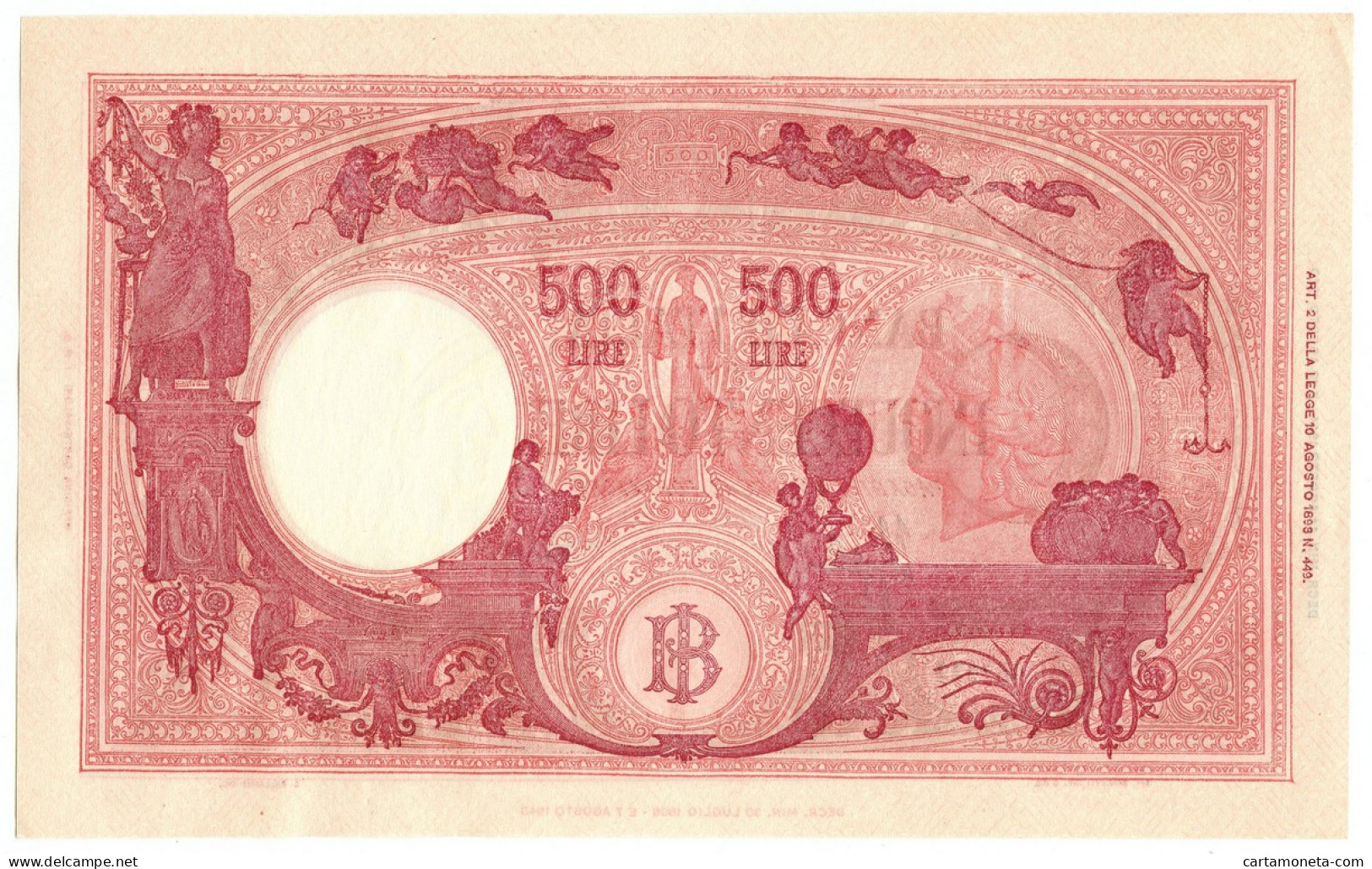 500 LIRE BARBETTI GRANDE C TESTINA RETRO BI RSI 01/08/1944 SUP+ - Sonstige