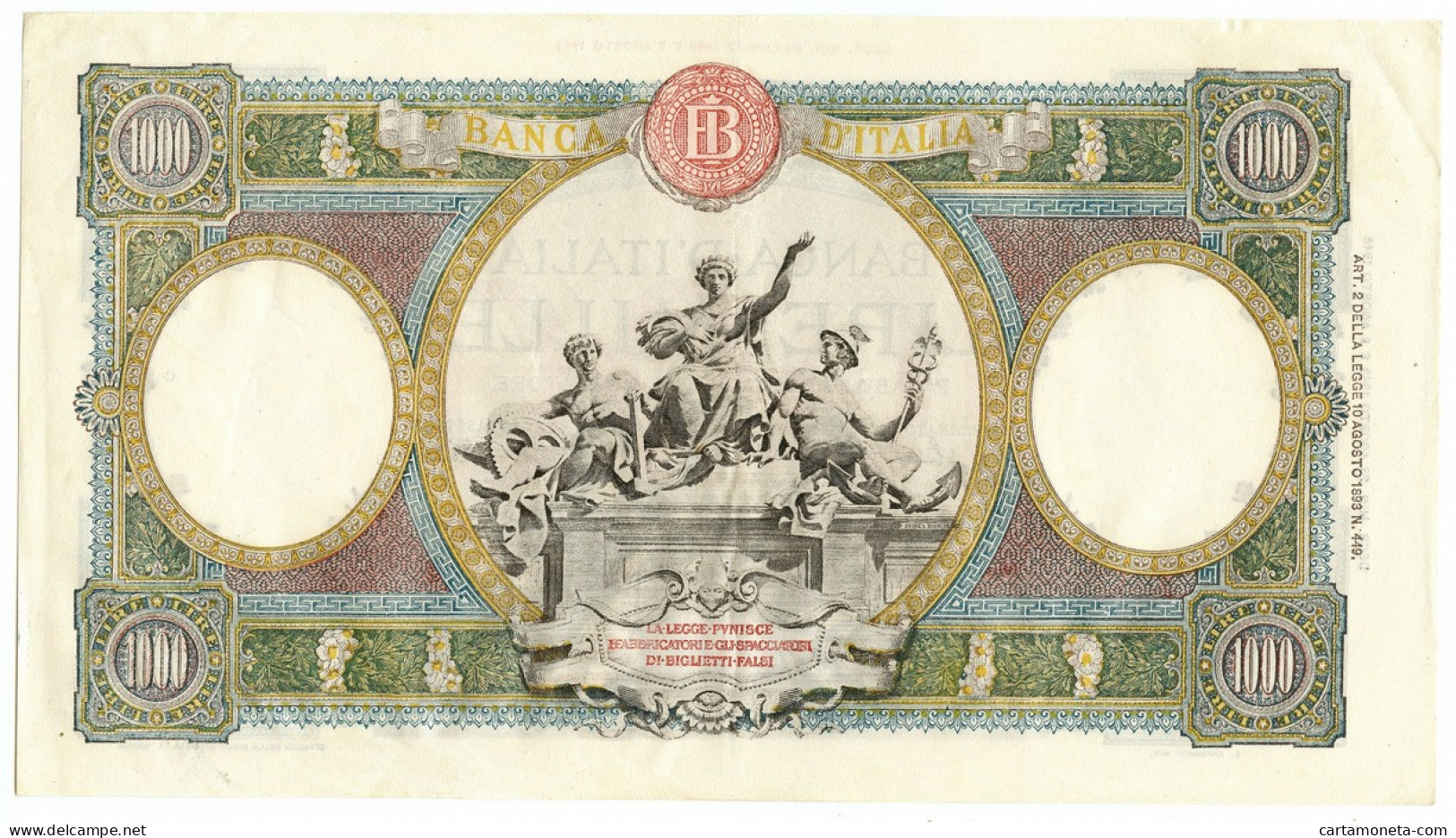 1000 LIRE CAPRANESI REPUBBLICHE MARINARE RETRO BI 23/08/1943 SPL+ - Regno D'Italia – Other