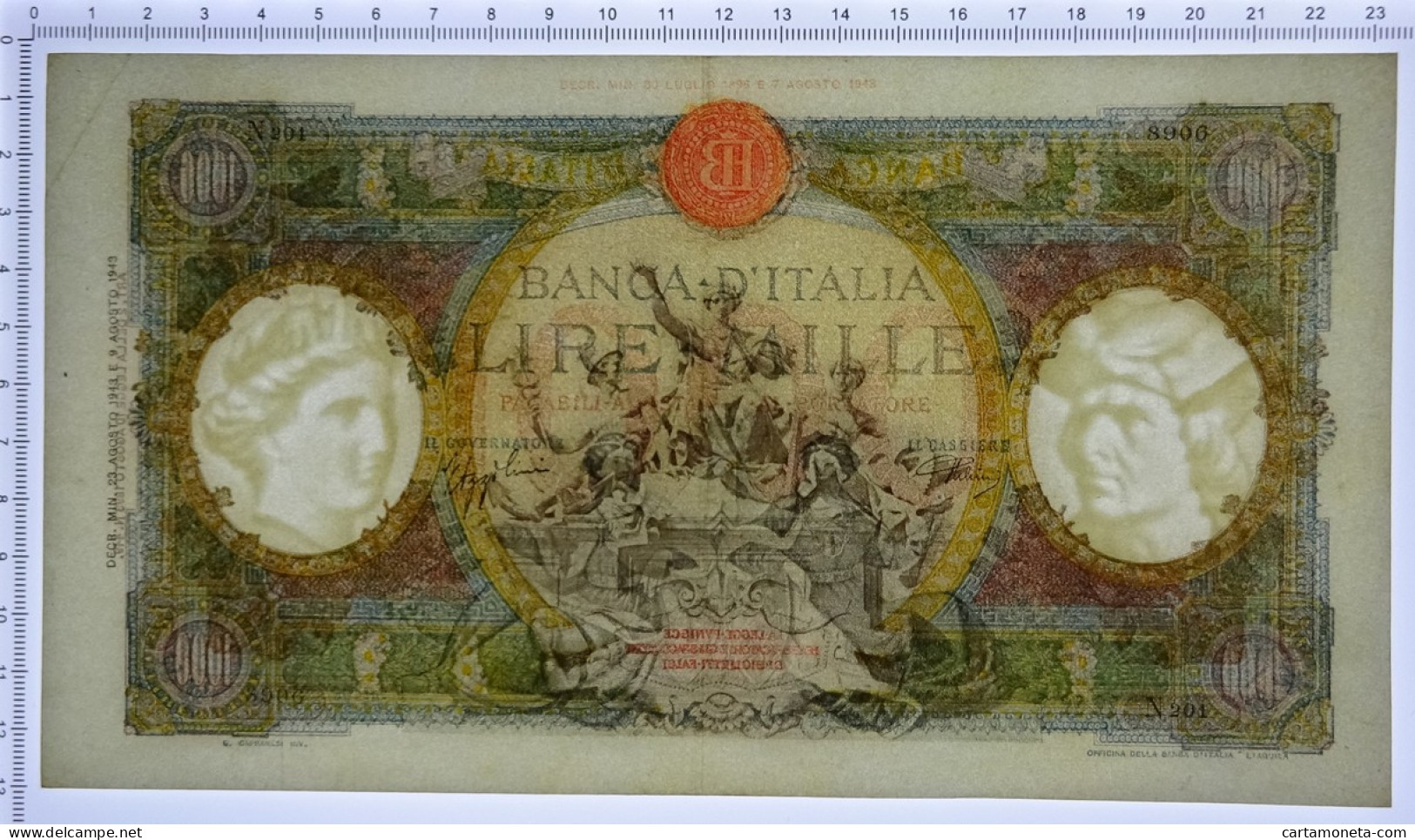 1000 LIRE CAPRANESI REPUBBLICHE MARINARE RETRO BI 23/08/1943 SPL+ - Regno D'Italia - Altri