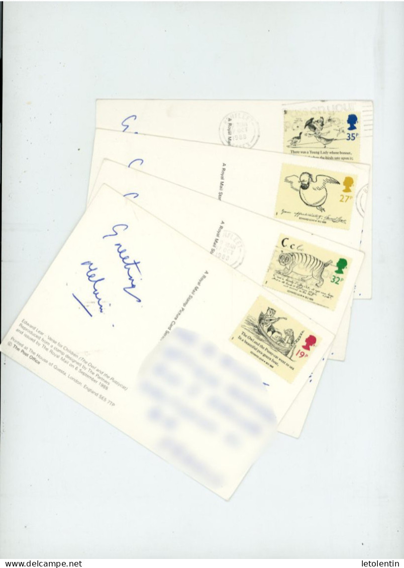 GRANDE BRETAGNE - ANNI. ED. LEAR - CARTE MAXIMUM - N° Yvert 1336/1339 - Maximum Cards