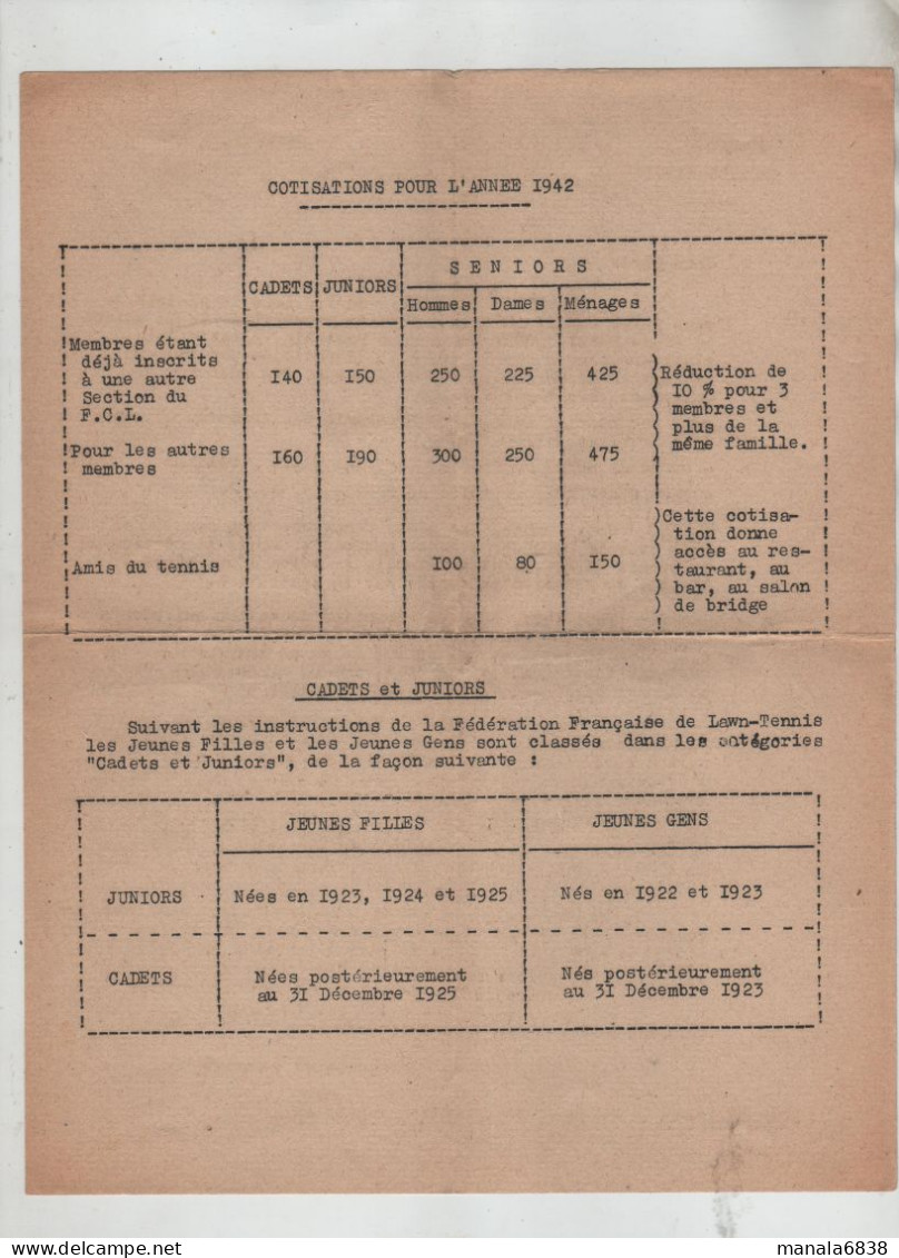 Football Club De Lyon Tennis 1942 FCL Stade Cochet Caluire Charpenel Tableau  Cotisations - Non Classés