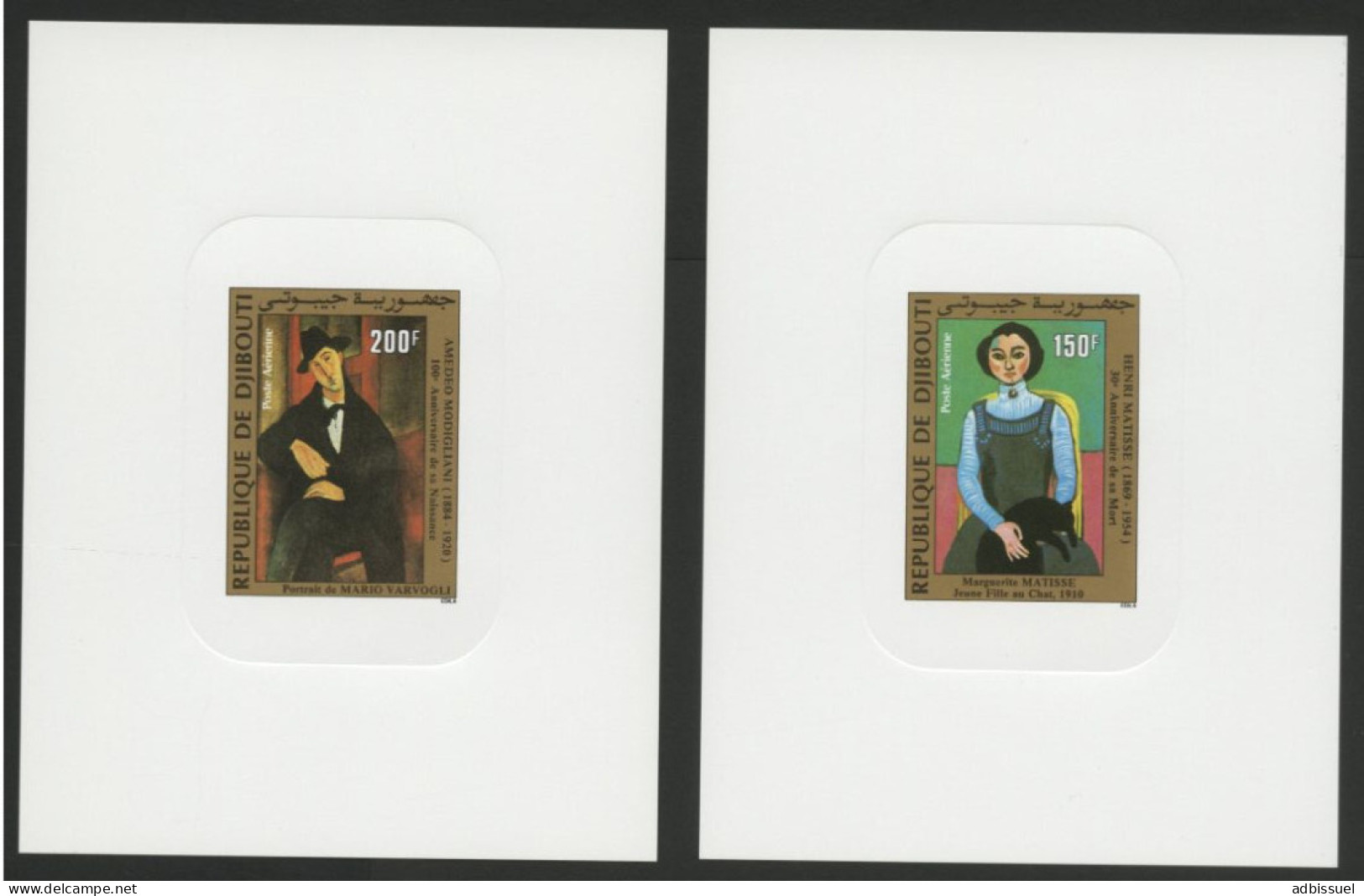 DJIBOUTI 2 Epreuves De Luxe Sur Papier Glacé De La Poste Aérienne N° 202 à 203 Matisse Et Modigliani - Impressionisme