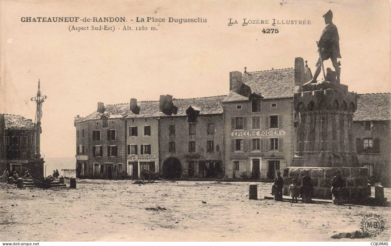 48 - CHATEAUNEUF DE RANDON - S19278 - La Place Duguesclin - Epicerie Rodier Café Duguesclin - En L'état Décollée - Chateauneuf De Randon