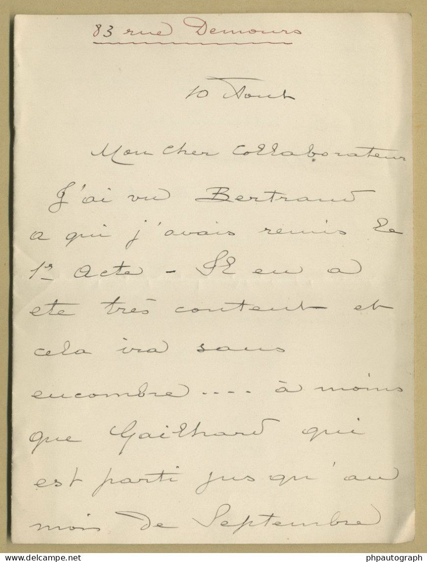 André Wormser (1851-1926) - French Romantic Composer - Autograph Letter Signed - Singers & Musicians