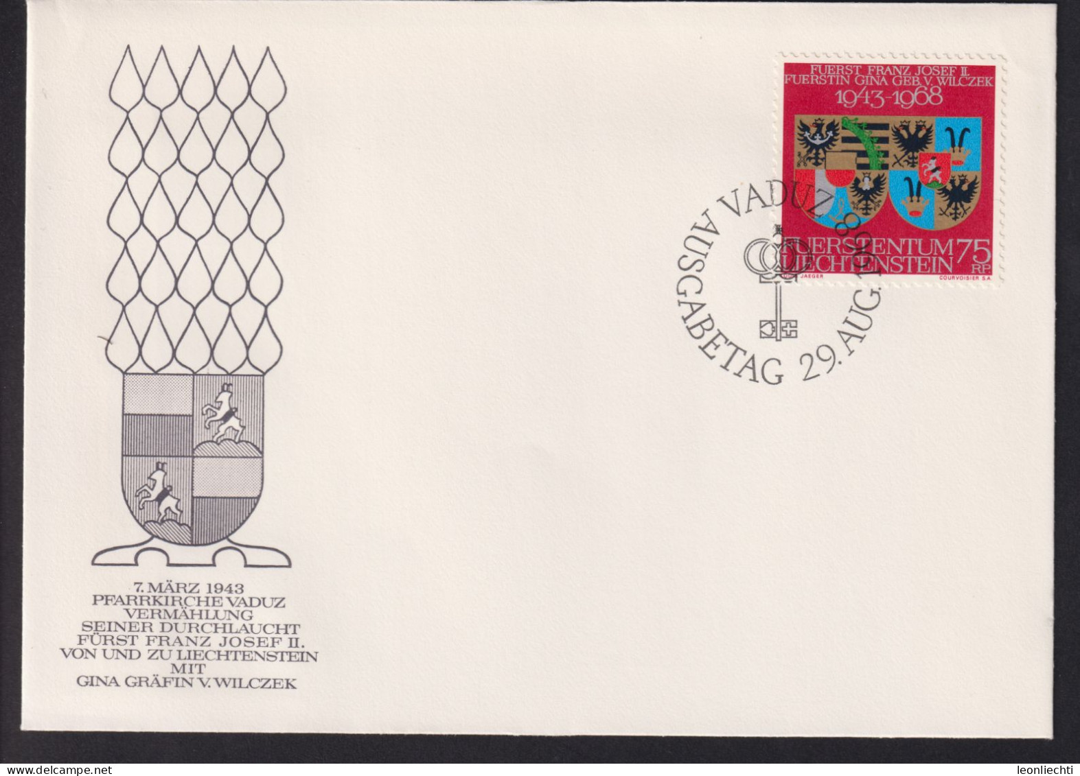 1968 Liechtenstein FDC, MI:LI 496, Yt Li 450 Zum.LI 434, Wappen Der Häuser Liechtenstein / Wilczek - Briefe U. Dokumente