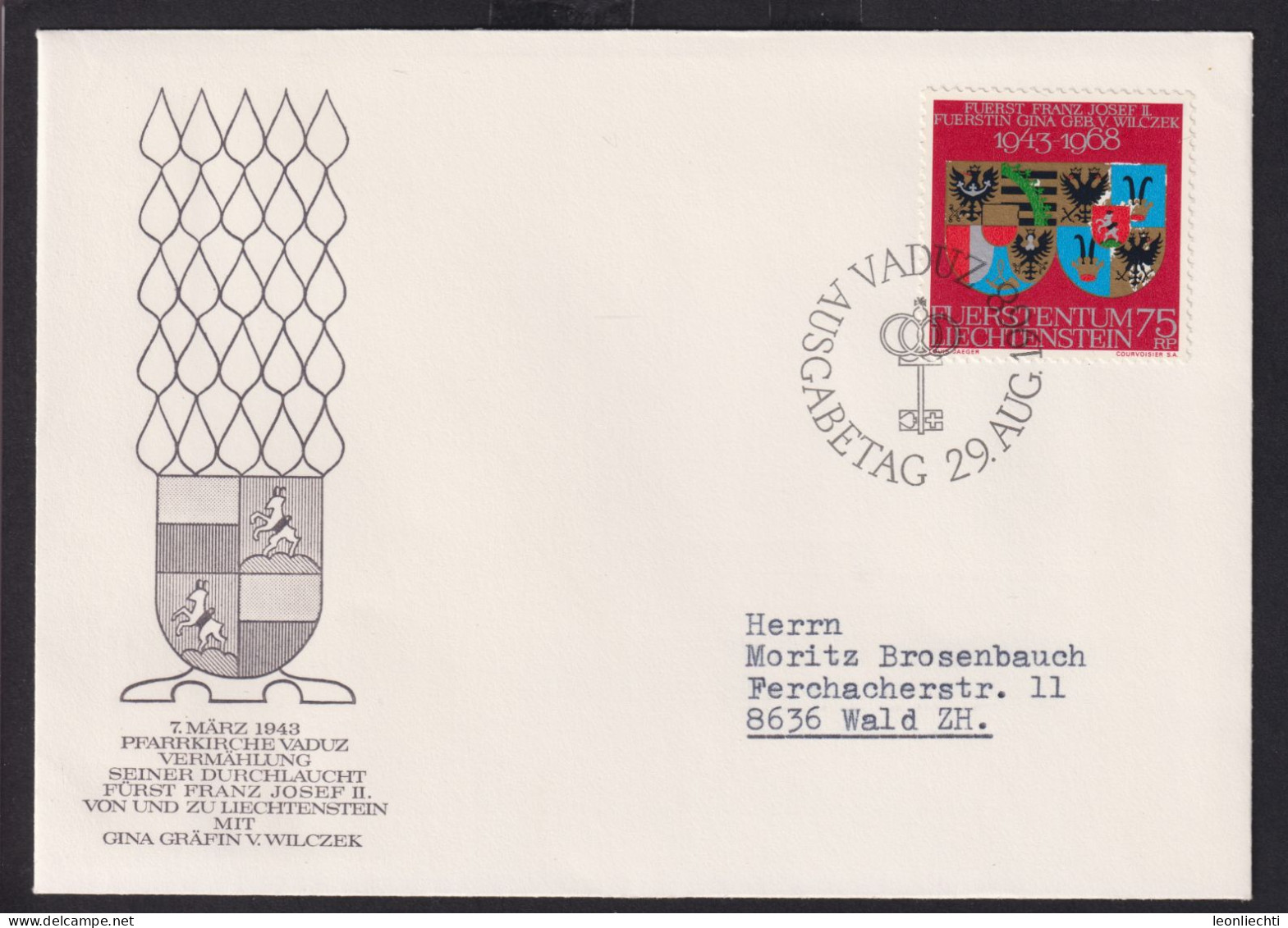 1968 Liechtenstein FDC, MI:LI 496, Yt Li 450 Zum.LI 434, Wappen Der Häuser Liechtenstein / Wilczek - Lettres & Documents