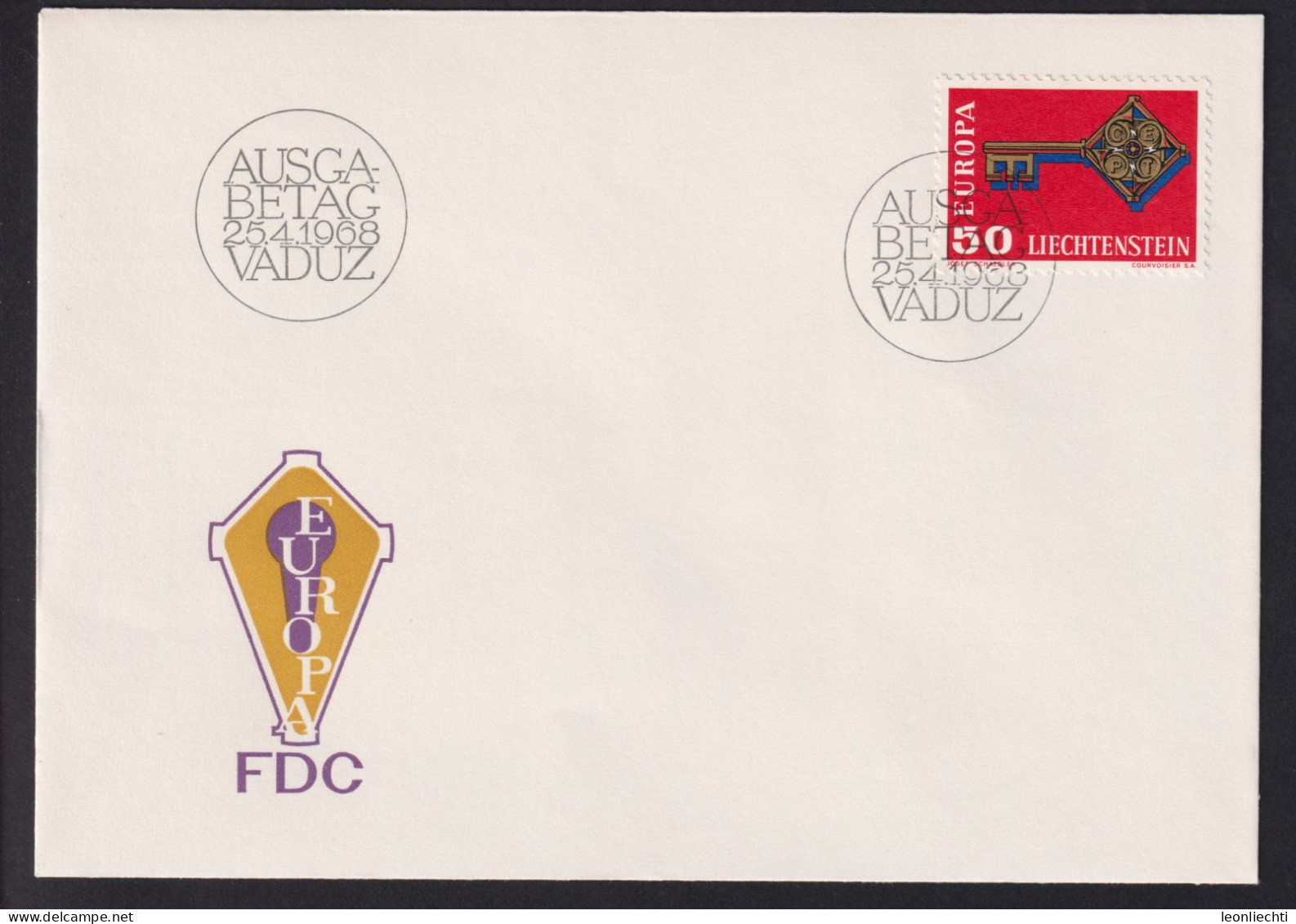 1968 Liechtenstein FDC, MI:LI 495, Yt Li 446 Zum.LI 433, EUROPA, Goldener Schlüssel - Covers & Documents