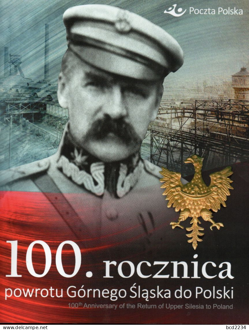 POLAND 2022 POST OFFICE SPECIAL EDITION FOLDER: 100TH ANNIV RETURN UPPER SILESIA POLAND FROM GERMANY PILSUDSKI PIN BADGE - Brieven En Documenten