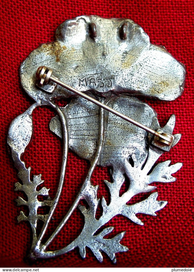 ANCIENNE Et TRES JOLIE BROCHE En METAL BRITANNIA , FLEUR De COQUELICOT , Signée MAS , OLD BROOCH , POPPY , ARTIST SIGNED - Brooches