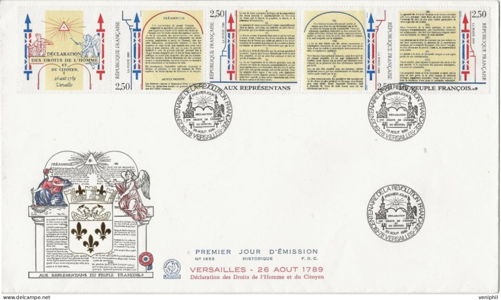 LETTRE FDC GRAND FORMAT -BANDE -B 2605 A -BICENTENAIRE DECLARATION DROITS DE L'HOMME - ANNEE 1989 - 1980-1989