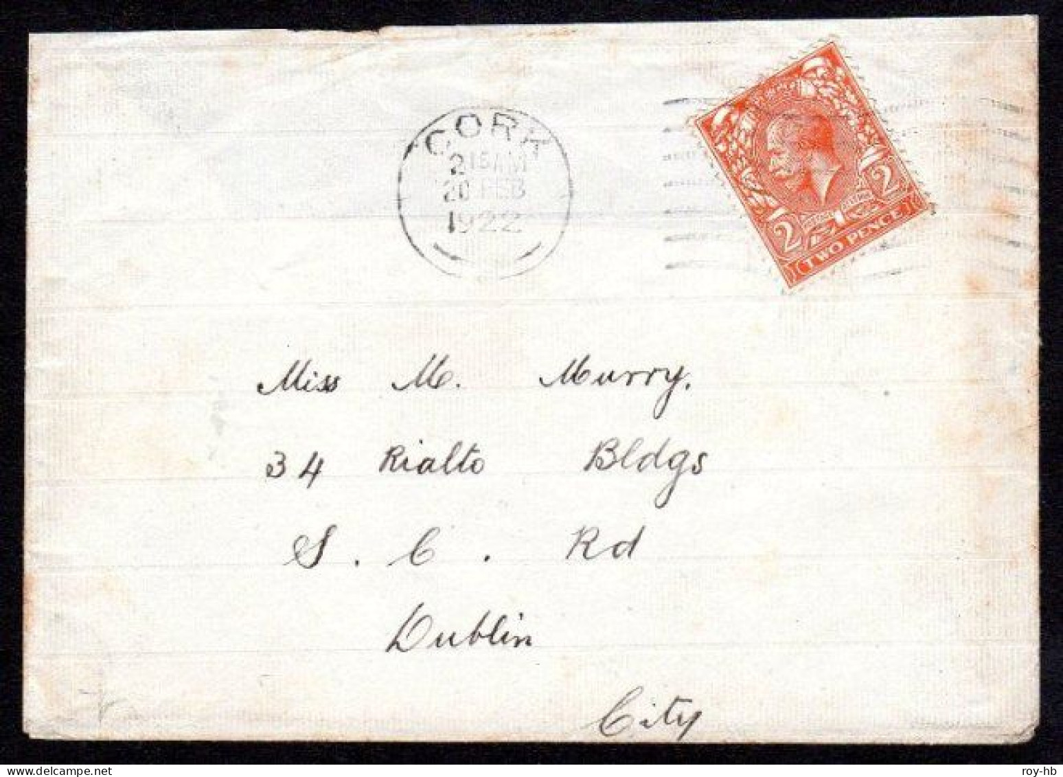 1922 Transition Period: Geo.V 2d Orange Die I Used On Cover To Dublin With Very Fine Machine Cancel CORK/20 FEB/1922 - Prephilately