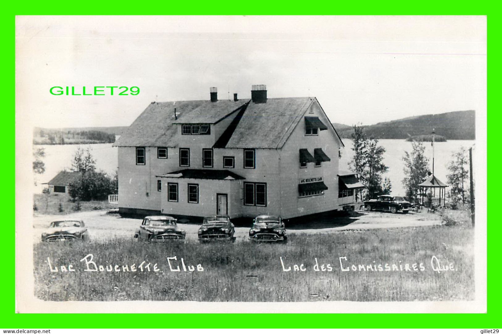 LAC DES COMMISSAIRES, QUÉBEC - LAC BOUCHETTE CLUB - ANIMÉE DE VIEILLE VOITURES - CARTE PHOTO - CIRCULÉE EN 1955 - - Saguenay