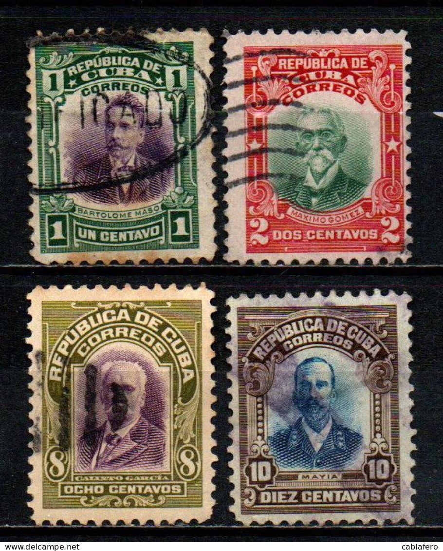 CUBA - 1910 - BARTOLOME' MASO - MAXIMO GOMEZ - CALIXSTO GARCIA - JOSE' M. RODRIGUEZ - USATI - Used Stamps