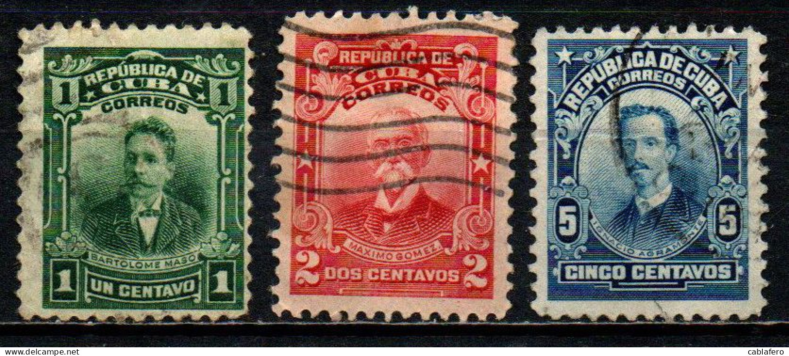 CUBA - 1911 - BARTOLOME' MASO - MAXIMO GOMEZ - IGNACIO AGRAMONTE - USATI - Oblitérés