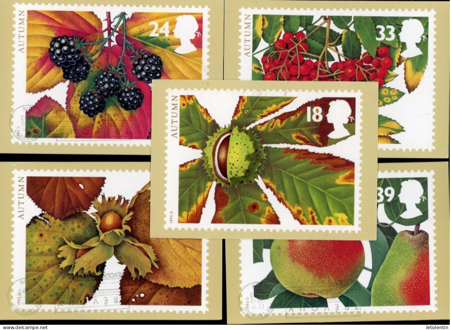 GRANDE BRETAGNE - LES FRUITS D'AUTOMNE - CARTE MAXIMUM - N° Yvert 1692/1696 - Cartes-Maximum (CM)