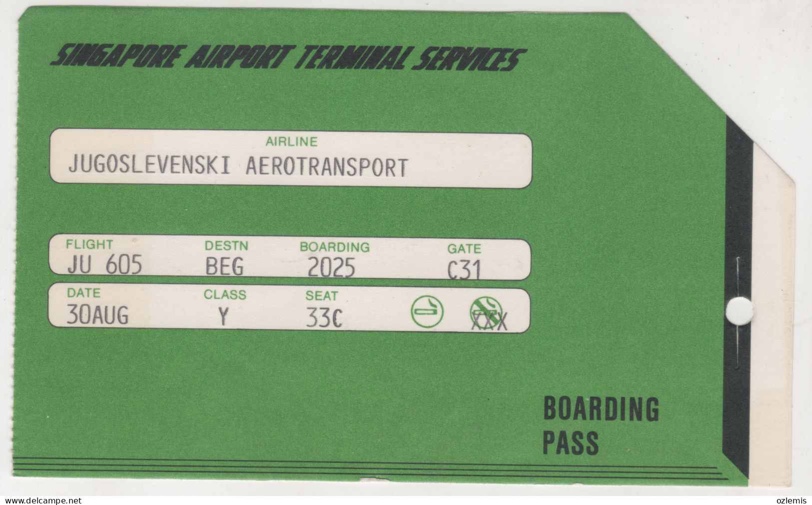 SINGAPORE AIRPORT TERMINAL SERVICES BOARDING PASS - Tickets