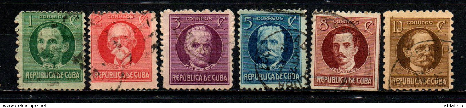 CUBA - 1917 - PERSONALITA' DEL SUDAMERICA: JOSE' MARTI, MAXIMO GOMEZ, JOSE' DE LA LUZ CABALLERO, CALIXTO GARCIA, IGNACIO - Oblitérés