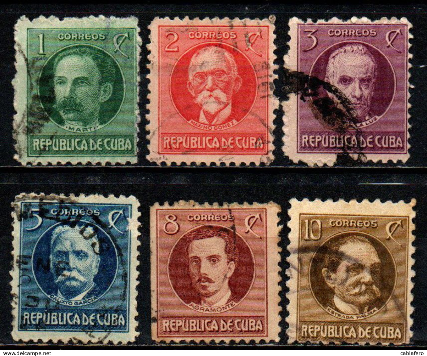 CUBA - 1917 - PERSONALITA' DEL SUDAMERICA: JOSE' MARTI, MAXIMO GOMEZ, JOSE' DE LA LUZ CABALLERO, CALIXTO GARCIA, IGNACIO - Oblitérés