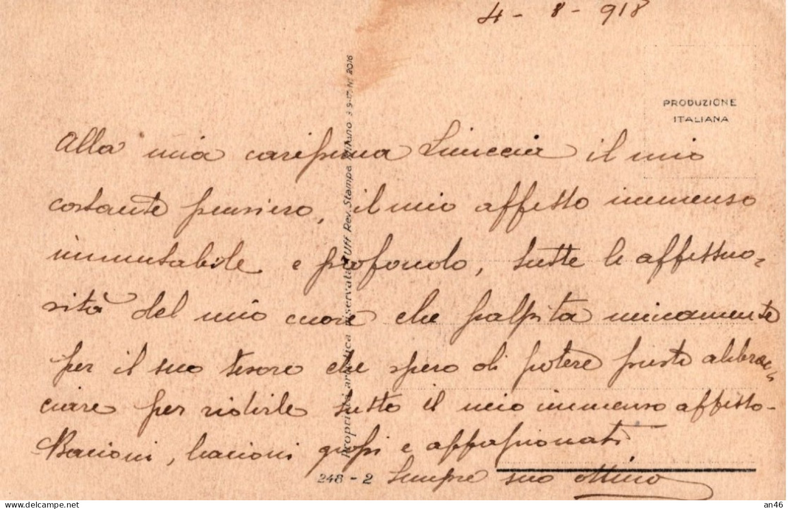 MAUZAN ACHILLE LUCIANO - N. 248/2 - Uff. Rev. Stampa Milano Del 3/9/1917 N. 2016 - Vgt. 1918 - Mauzan, L.A.