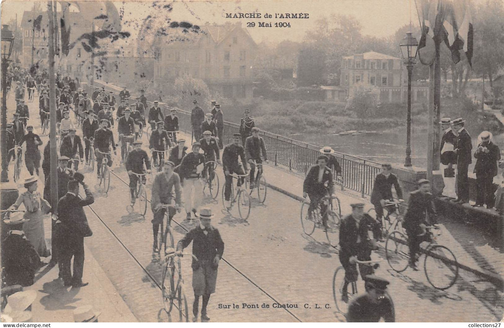 78-CHATOU- SUR LE PONT DE CHATOU- MARCHE DE L'ARMEE 29 MAI 1904 - Chatou