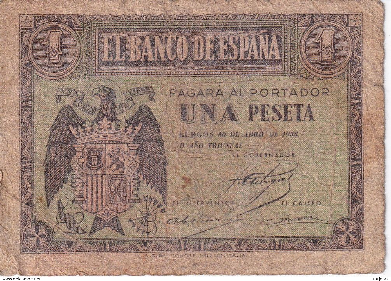 BILLETE DE BURGOS DE 1 PTA DEL 30 ABRIL 1938 SERIE G   (BANKNOTE) - 1-2 Pesetas