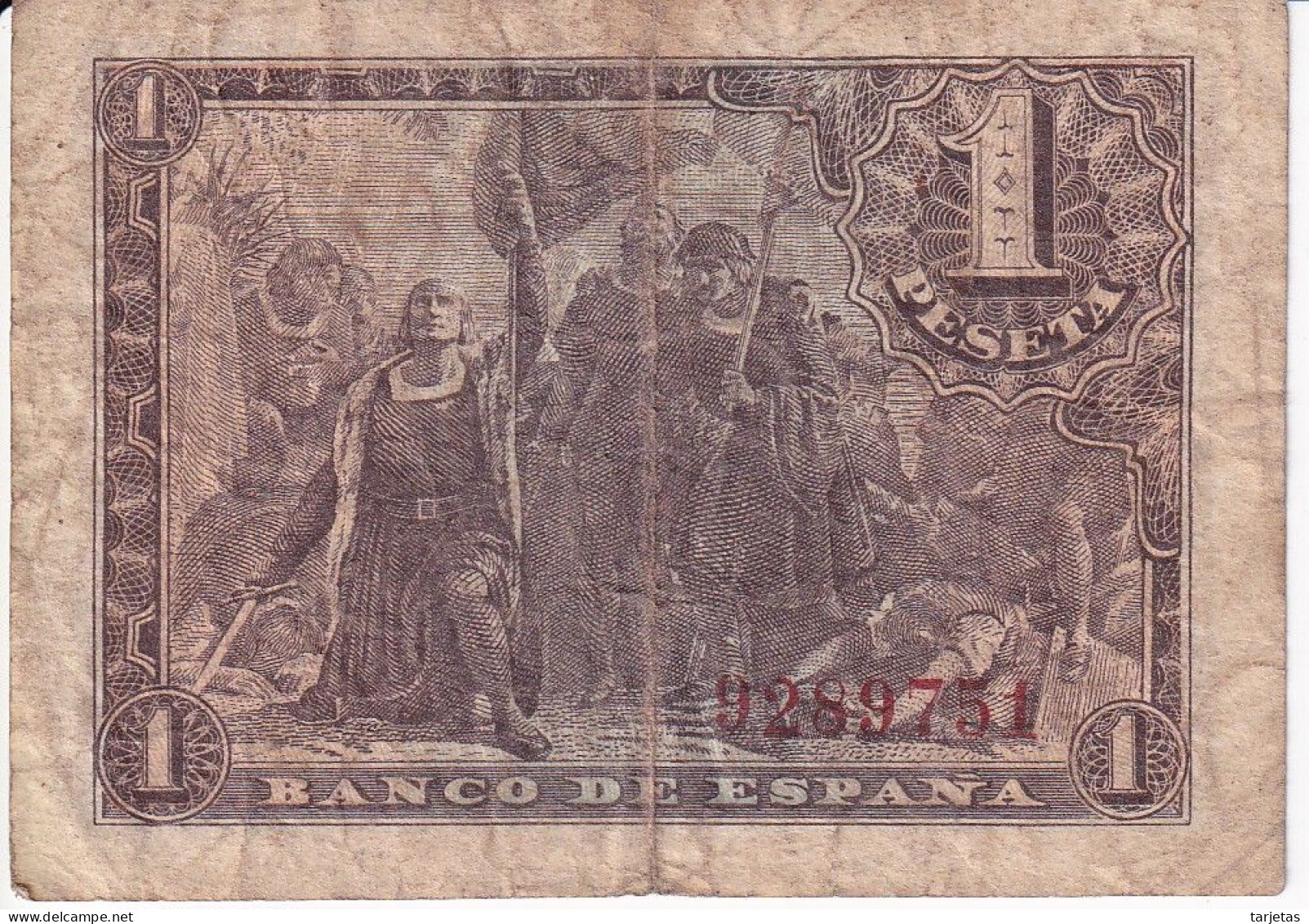 BILLETE DE ESPAÑA DE 1 PTA  DEL AÑO 1943 SIN SERIE (BANKNOTE) FERNANDO EL CATOLICO - 1-2 Pesetas