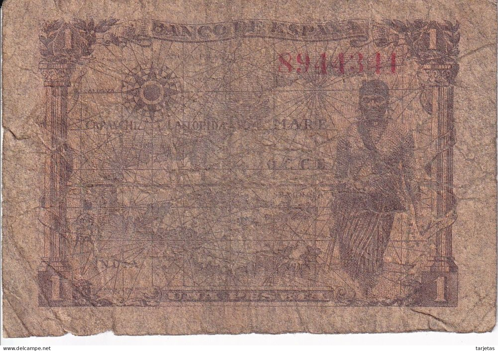 BILLETE DE ESPAÑA DE 1 PTA  DEL AÑO 1945 SIN SERIE (BANKNOTE) ISABEL LA CATOLICA - 1-2 Peseten