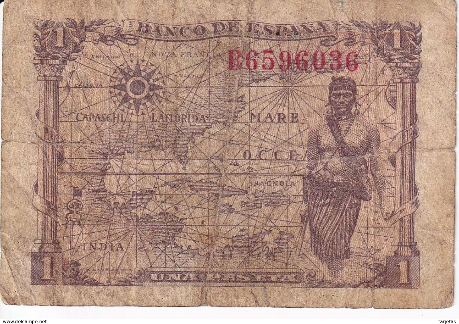 BILLETE DE ESPAÑA DE 1 PTA DEL 15/06/1945 ISABEL LA CATÓLICA SERIE B (BANK NOTE) - 1-2 Pesetas