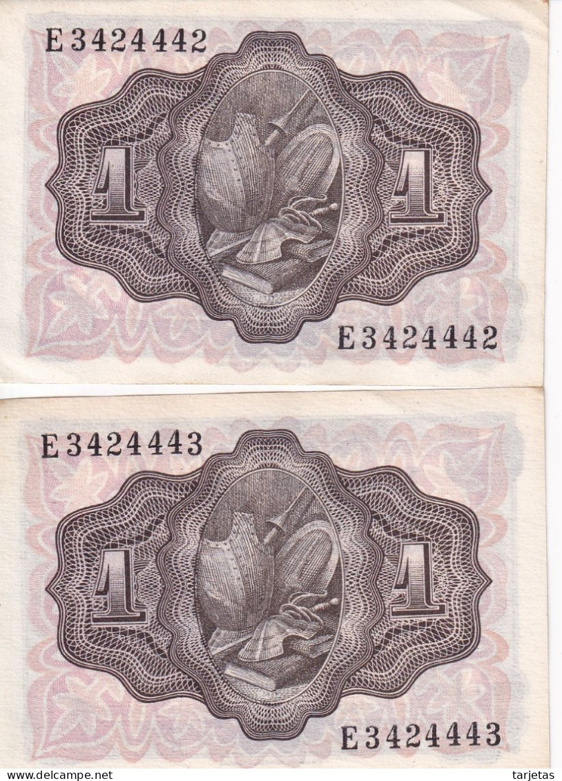 PAREJA CORRELATIVA DE 1 PTA DEL AÑO 1951 EL QUIJOTE SERIE E EN CALIDAD EBC (XF) - 1-2 Pesetas