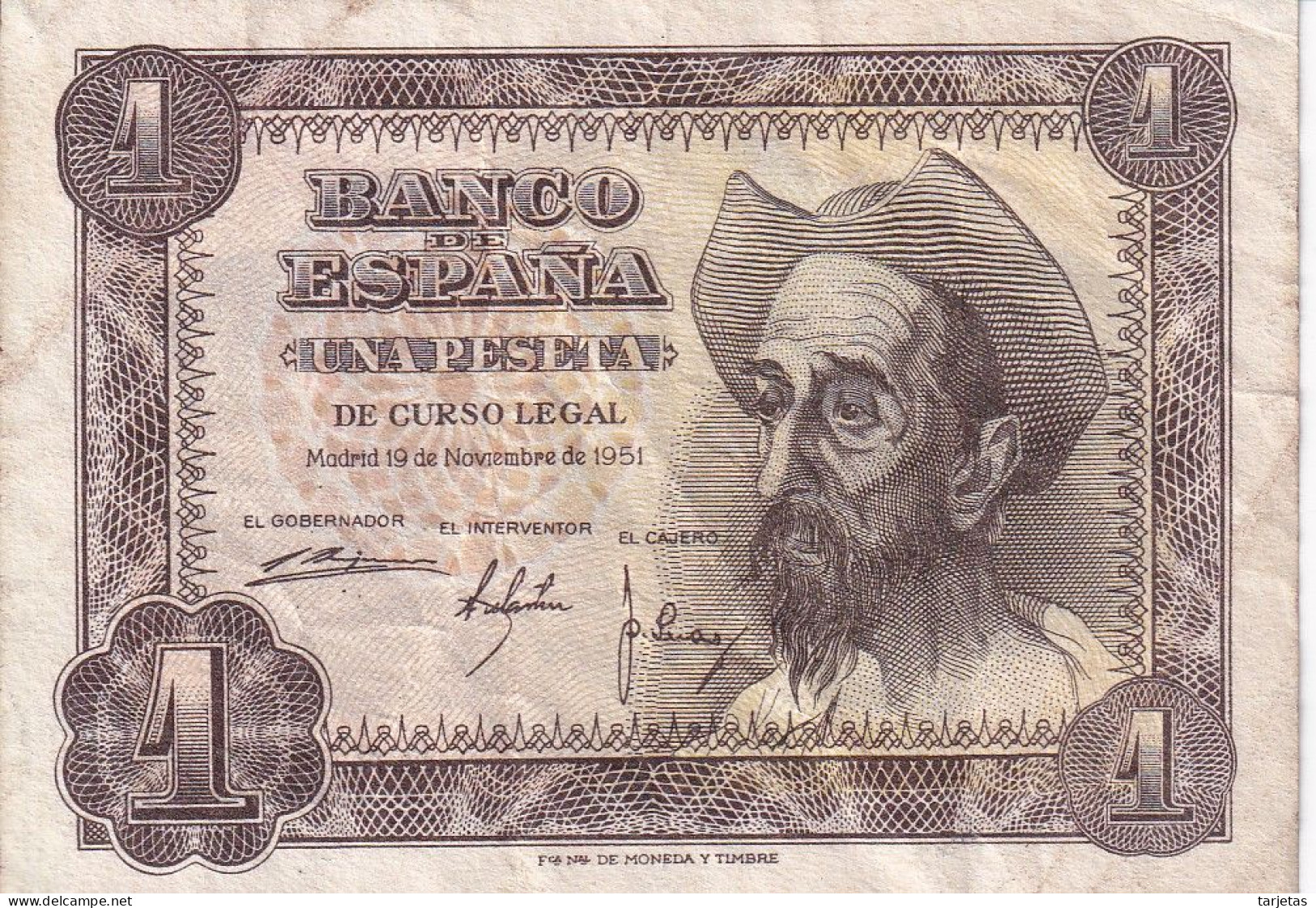 BILLETE DE 1 PTA DEL AÑO 1951 EL QUIJOTE SIN SERIE - 1-2 Peseten