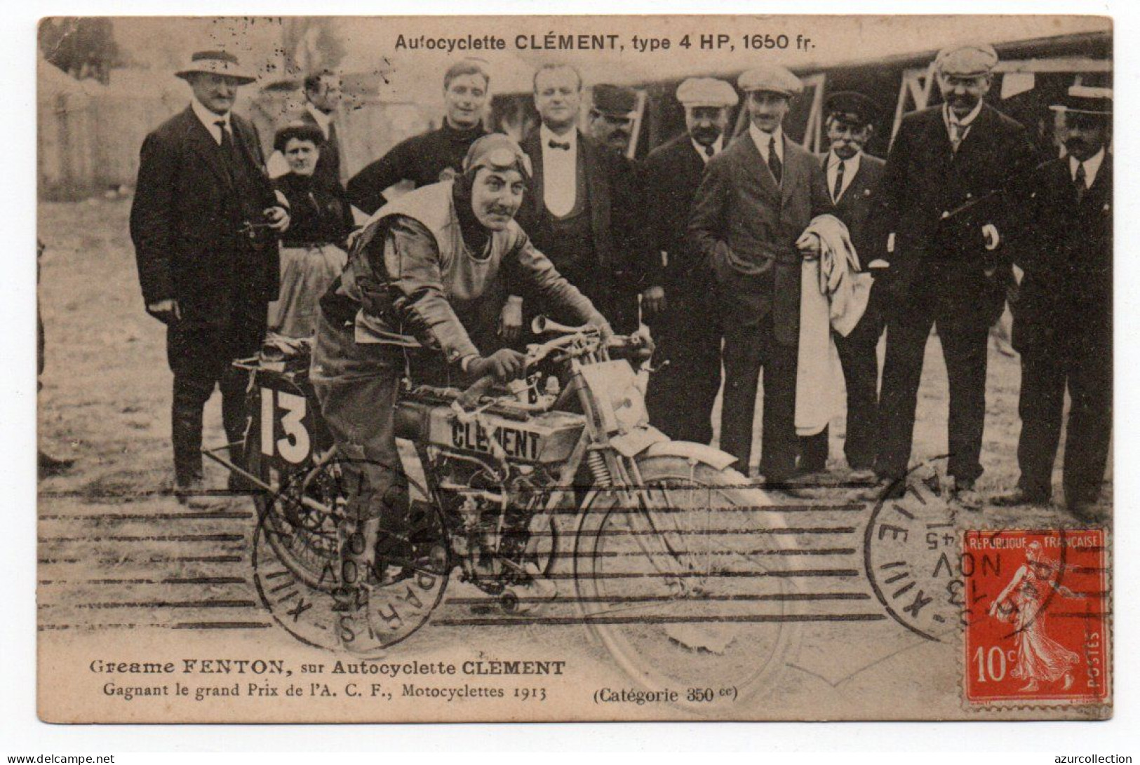 Greame Fenton Sur Autocyclette Clément. Gagant Du Grand Prix De L' A.C.F 1913 - Motos