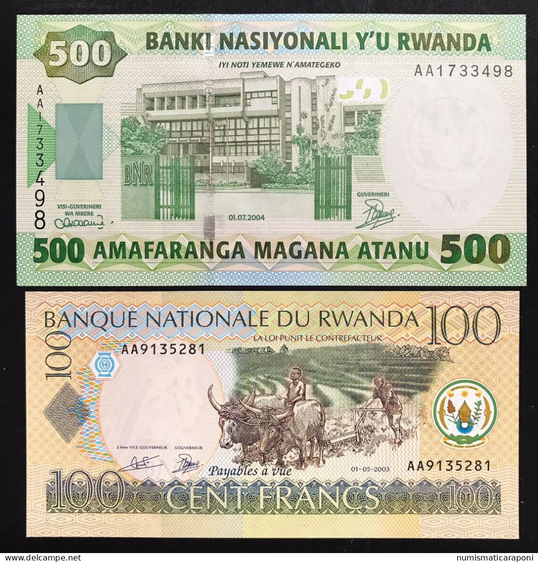 Rwanda 100 Francs 2003 + 500 Francs 2004 AA LOTTO 4661 - Rwanda