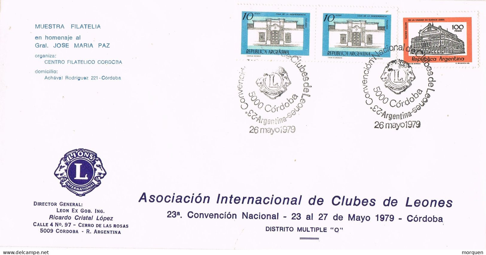 50814. Carta CORDOBA (Argentina) 1979. LYONS Club, Club De Leones - Brieven En Documenten