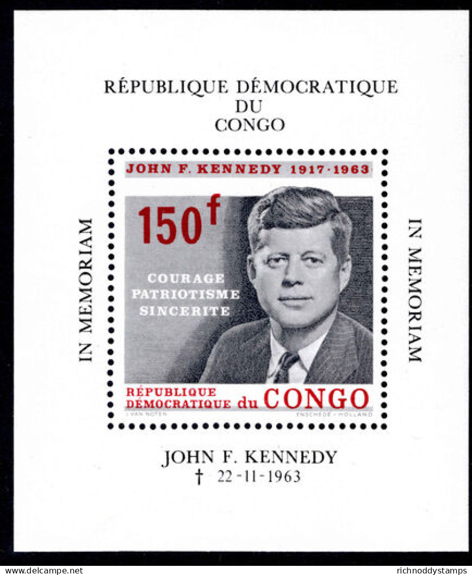 Congo Kinshasa 1964 President Kennedy Commemoration Souvenir Sheet Unmounted Mint. - Neufs