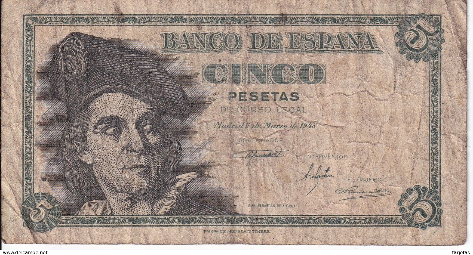 BILLETE DE ESPAÑA DE 5 PTAS DEL 1948 SERIE K CALIDAD RC (BANKNOTE) - 5 Peseten