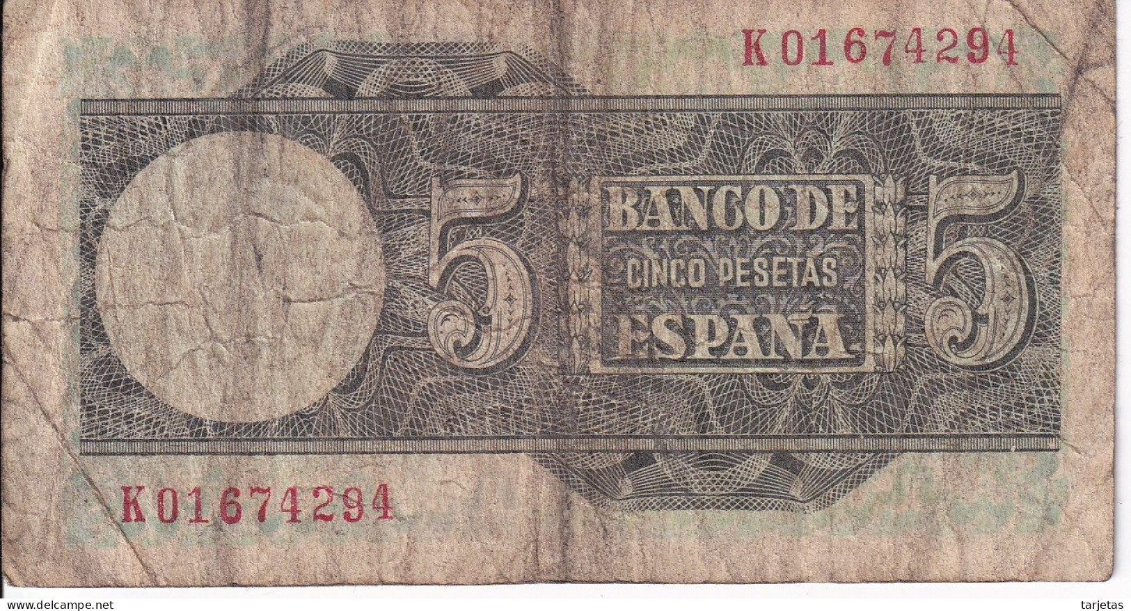 BILLETE DE ESPAÑA DE 5 PTAS DEL 1948 SERIE K CALIDAD RC (BANKNOTE) - 5 Peseten