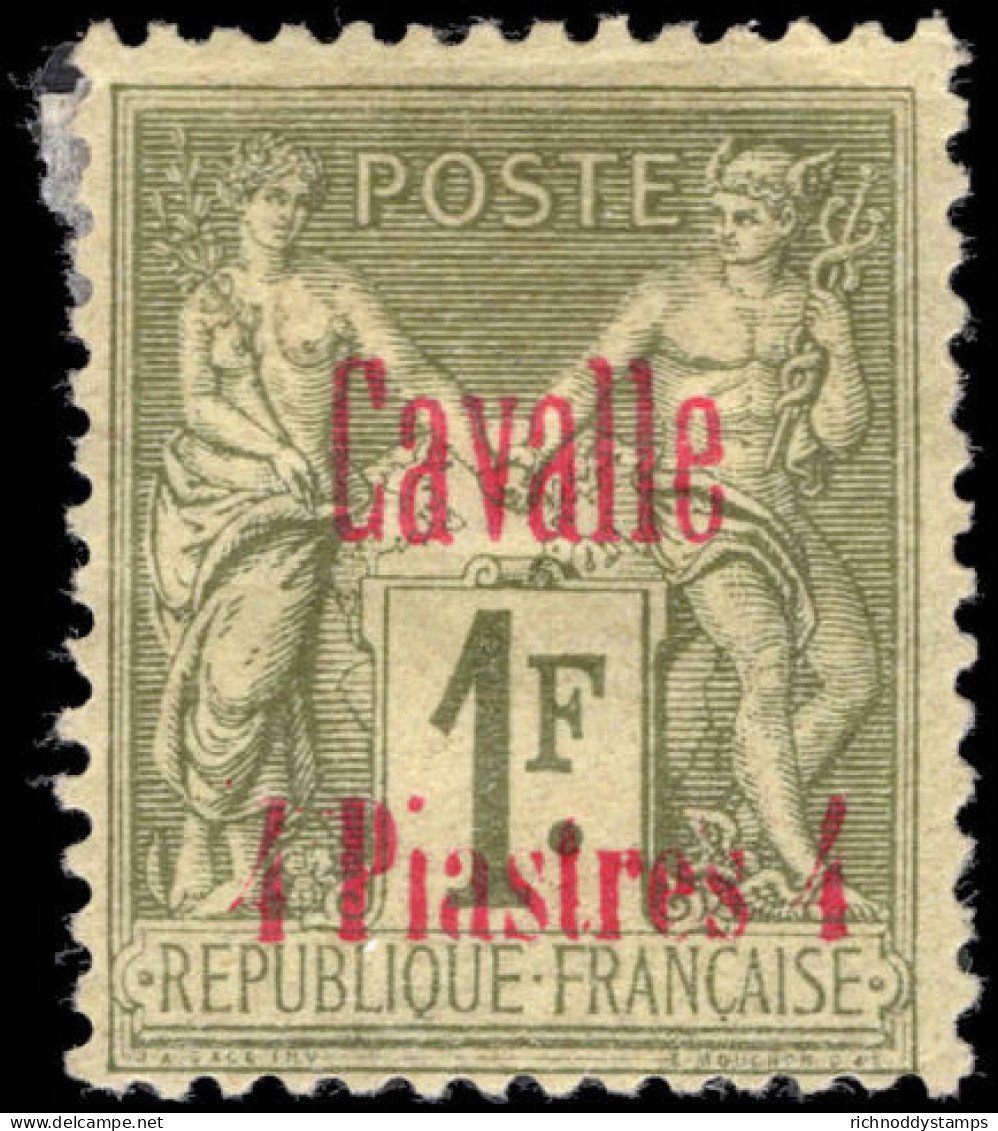 Cavalle 1893-1900 4pi On 1f Olive-green Lightly Mounted Mint. - Neufs