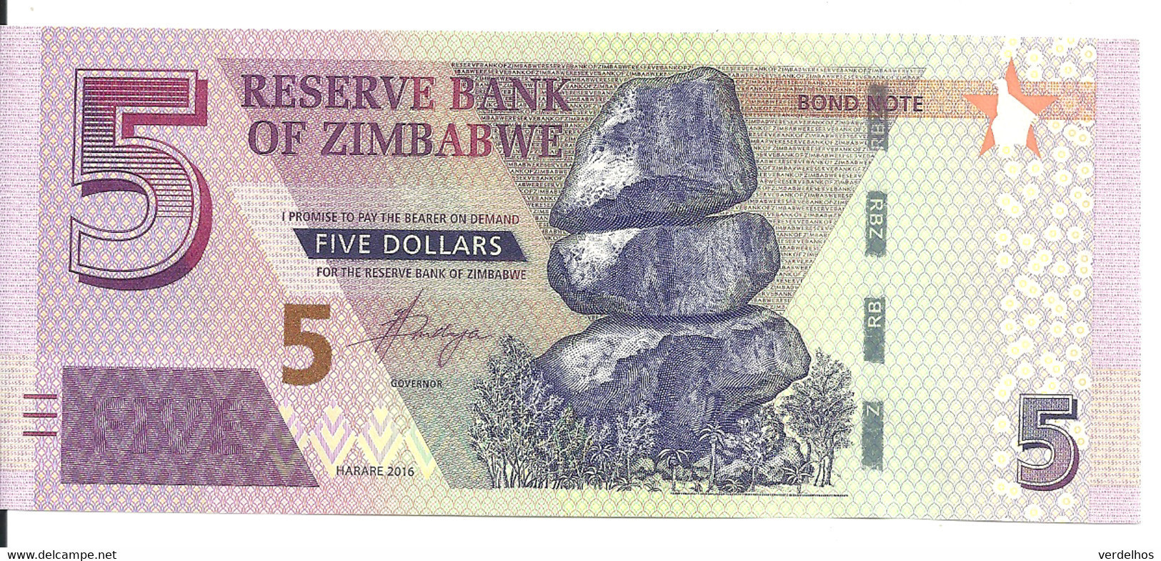 ZIMBABWE 5 DOLLARS 2016 UNC P 100 - Zimbabwe