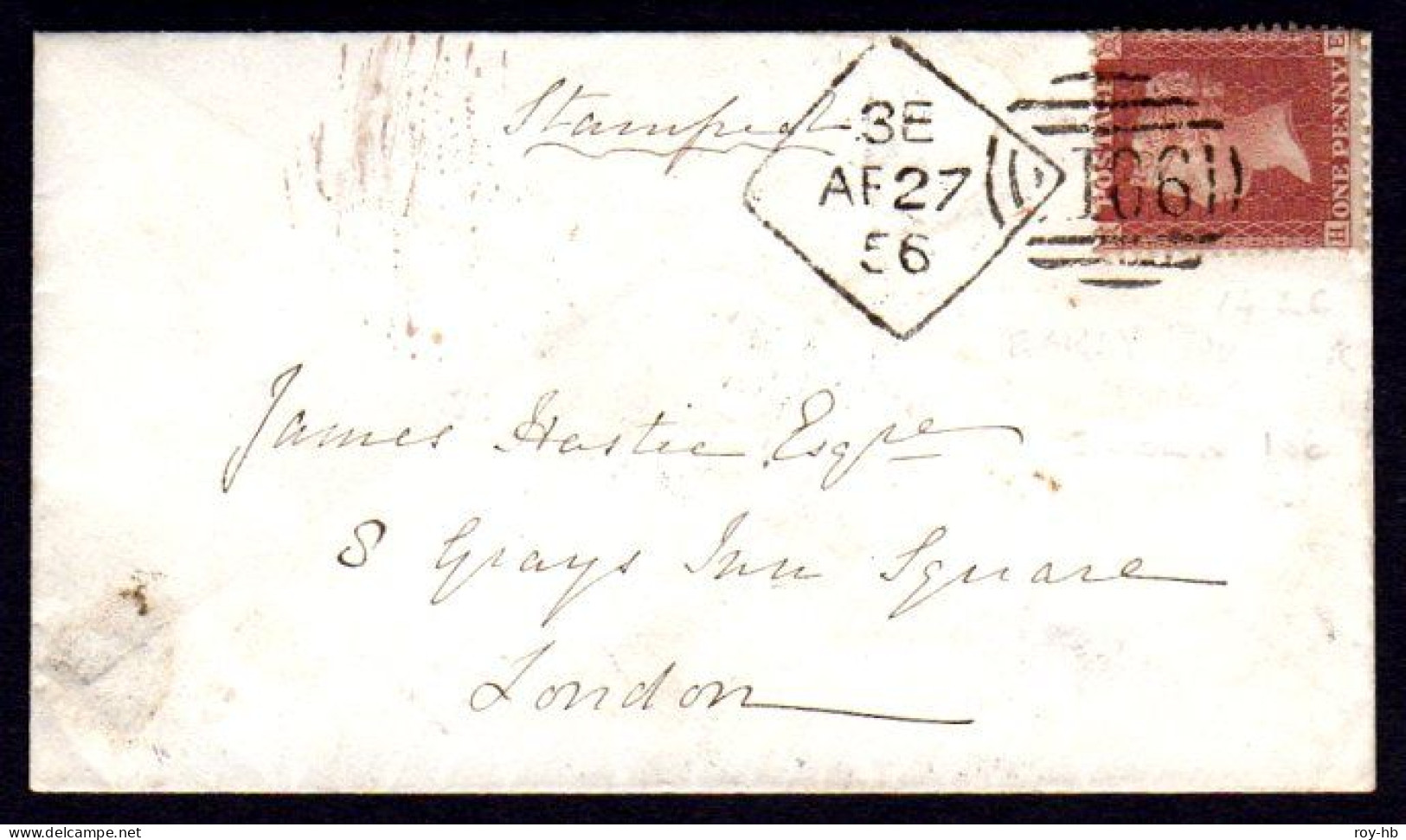 1856 Cover To London With 1d "Stars" Tied By Superb Dublin "Spoon" With Timed Code "3E" With 3 Arcs Inside The Diamond - Prefilatelia