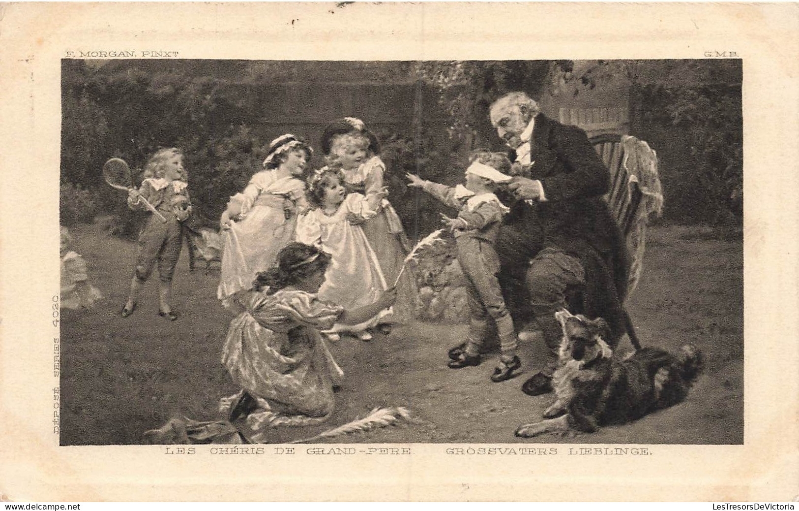 Famille - Les Chéris De Grand Père - Petits Enfants Qui Jouent Avec Leur Grand-père  - Carte Postale Ancienne - Children And Family Groups